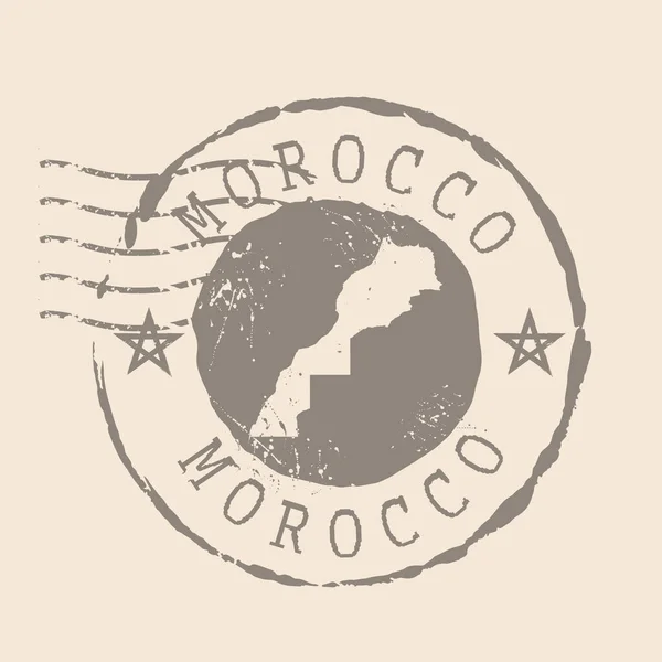 Znaczek Pocztowy Maroka Mapa Uszczelka Gumowa Silhouette Design Retro Podróże — Wektor stockowy
