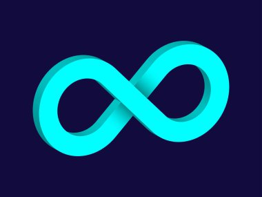Mint 3D Infinity Symbol on Dark Blue  Background. Endless Vector Logo Design. Concept of infinity for your web site design, logo, app, UI. EPS10.