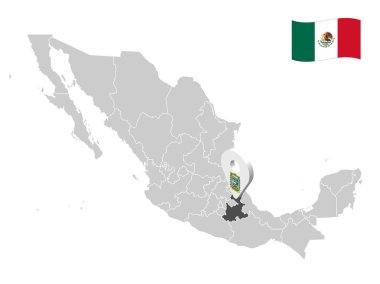 Meksika haritasında Puebla State 'in yeri. Puebla 'nın 3 boyutlu konumu. Tasarımınız için Meksika eyaletleriyle kaliteli bir harita. Vektör çizimi. EPS10.