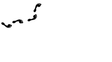 Human footprint animation. Leaving wet, dry bare foot prints on the floor from right to left. Walk loop animation, graphic motion. footage video  on white background. 4K.  Video
