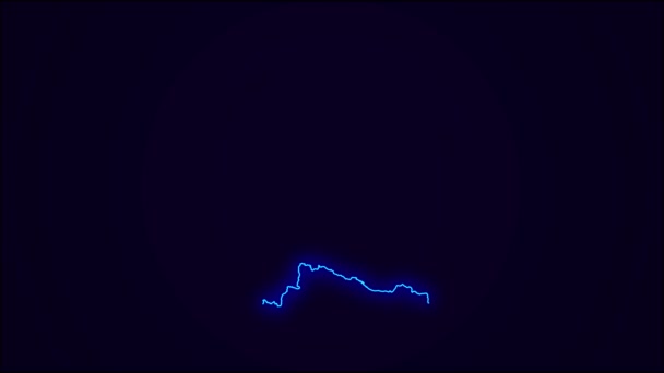 Czech Republic Map Outline Country Border Dark Blue Neon Lights — Stock video