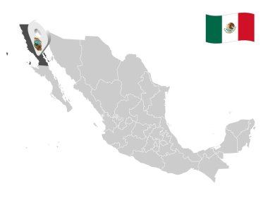 Location of Baja California State on map Mexico. 3d location sign of Baja California. Quality map with  provinces of  Mexico for your design. Vector illustration. EPS10.