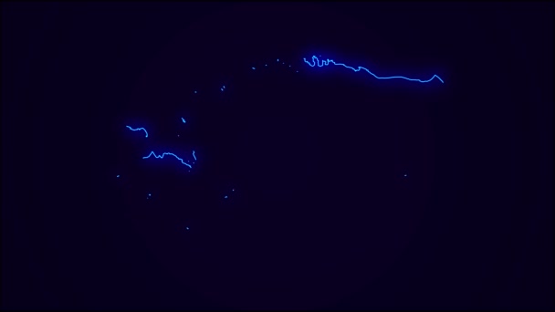 エストニア地図概要暗青の国境 ネオンはカラフルなアニメーションの遷移を点灯します エストニアの国旗 ネオン風のアニメーション 4K分解能 — ストック動画