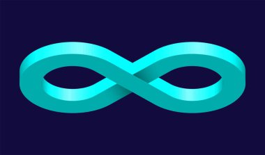 Mint 3D Infinity Symbol on Dark Blue  Background. Endless Vector Logo Design. Concept of infinity for your web site design, logo, app, UI. EPS10.