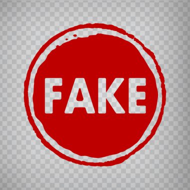 Fake stamp design on transparent background.  Grunge seal with word Fake in red. Flat design. Vector illustration EPS10. 