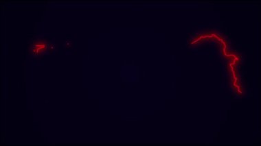 Turkey Map Outline Country Border on dark blue.  Neon Lights  colorful animation transition. Flag Republic of Turkiye.  Animation in neon style. 4k Resolution.