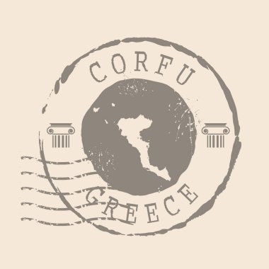 Stamp Postal of Corfu. Map Silhouette rubber Seal.  Design Retro Travel. Seal  Map Corfu of Greece grunge  for your design.  EPS10