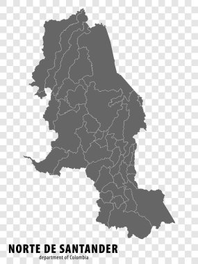 Norte de Santander Kolombiya Bölümü haritası şeffaf arka planda. Web sitesi tasarımı, logosu, uygulaması ve UI için gri bölgeleri olan Norte de Santander 'ın boş haritası. Kolombiya 'da. EPS10.