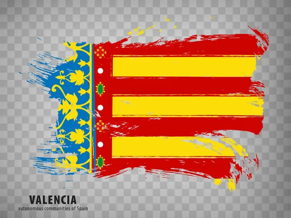 バレンシアのコミュニティブラシストロークの旗 Webサイトのデザイン アプリ Uiの透明性のある背景にタイトルを付けたバレンシアコミュニティをフラグします スペイン王国 株式ベクトル Eps10 — ストックベクタ