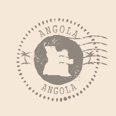Angola Posta Damgası. Siluet haritası, lastik mühür. Retro Seyahat Tasarımı. Angola haritasını tasarımınız için mühürleyin. EPS10