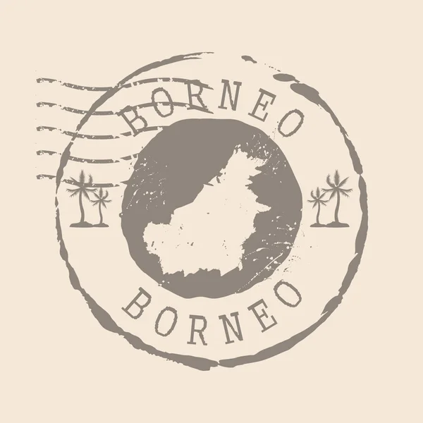 Sello Postal Borneo Mapa Sello Goma Silueta Diseño Retro Travel — Vector de stock