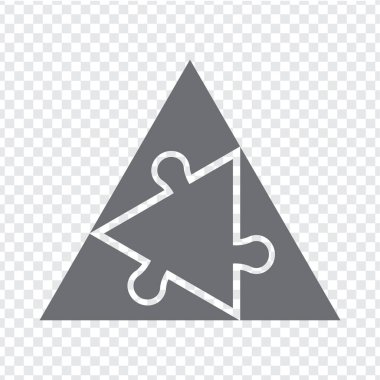 Simple icon triangle puzzle in gray. Simple icon puzzle of the three elements and center on transparent background for your web site design, app, UI. EPS10.