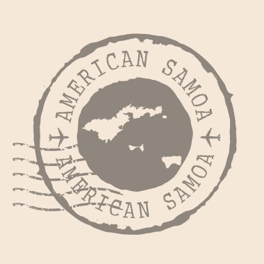 Amerikan Samoa pulu. Siluet haritası, lastik mühür. Retro Seyahat Tasarımı. Tasarımınız için Amerikan Samoa grunge haritasını mühürleyin. EPS10