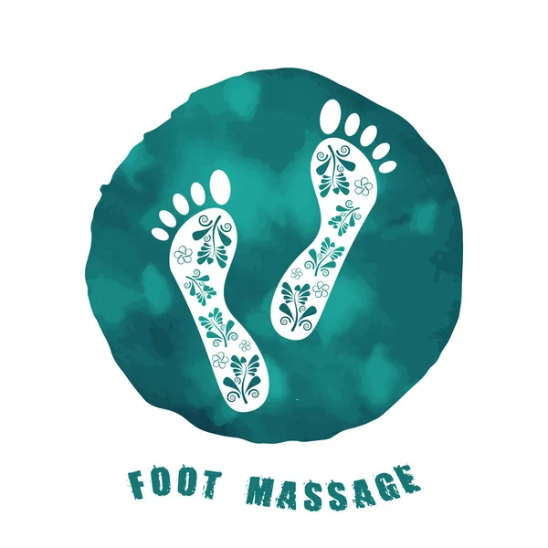 Das Konzept Der Fußmassage Fußsilhouette Auf Grünem Aquarell Hintergrund Für — Stockvektor
