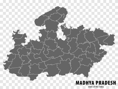 Hindistan 'ın boş haritası Madhya Pradesh. İnternet sitesi tasarımı, logosu, uygulaması, UI 'si için şeffaf arkaplanı olan yüksek kaliteli harita Madhya Pradesh. Hindistan Cumhuriyeti. EPS10.
