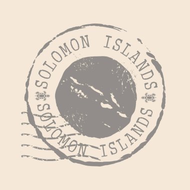 Solomon Adaları 'nın posta pulu. Siluet haritası, lastik mühür. Retro Seyahat Tasarımı. Solomon Adaları 'nın Mühür Haritası. EPS10