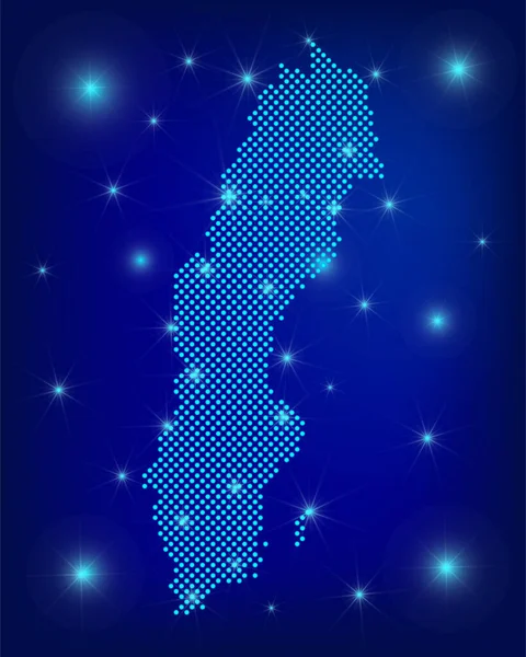 Шведская Карта Голубом Точечная Карта Точки Карте Швеции Прожекторами Темно — стоковый вектор