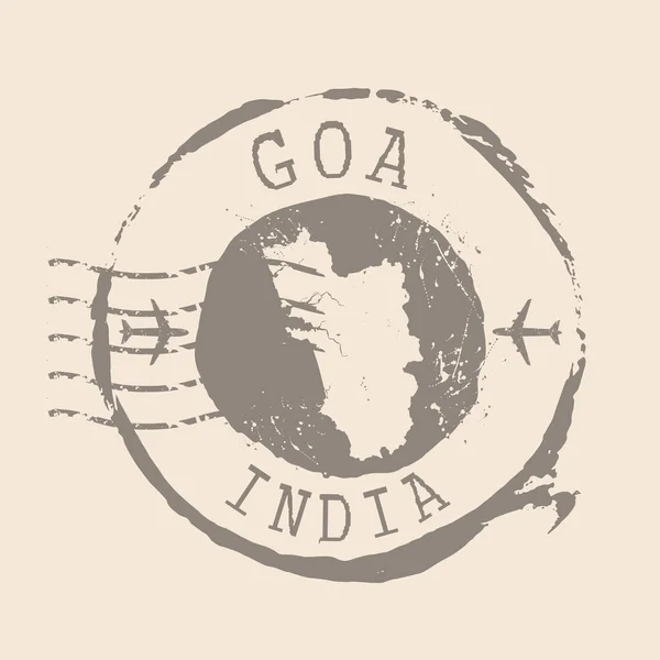 Goa Nın Posta Pulu Siluet Haritası Lastik Mühür Retro Seyahat — Stok Vektör