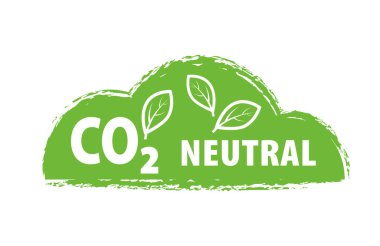 Karbondioksit İklim değişikliği ve yeşil enerji kampanyası için Karbon Nötr (sıfır emisyon) simgesi. Tasarımınız için daha iyi çevre konsepti için grunge Cloud arka planında çevre dostu çıkartma. EPS 10