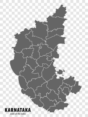 Hindistan 'ın boş haritası Karnataka. İnternet sitenizin tasarımı, logosu, uygulaması ve UI için şeffaf arkaplanı olan yüksek kalite harita Karnataka. Hindistan Cumhuriyeti. EPS10.