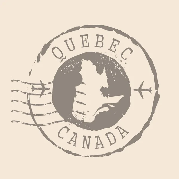 魁北克邮政邮票 示意图轮廓橡皮图章 设计复古旅行 魁北克的封印地图对你的设计感到不满 加拿大 Eps10 — 图库矢量图片