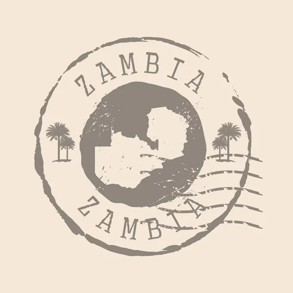 Sello Postal Zambia Mapa Sello Goma Silueta Diseño Retro Travel — Vector de stock