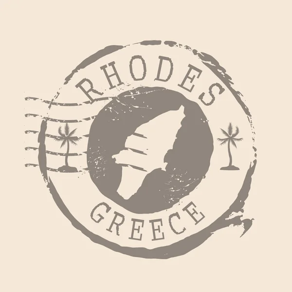 Stamp Postal Rhodes Map Silhouette Rubber Seal Design Retro Travel — Stock Vector