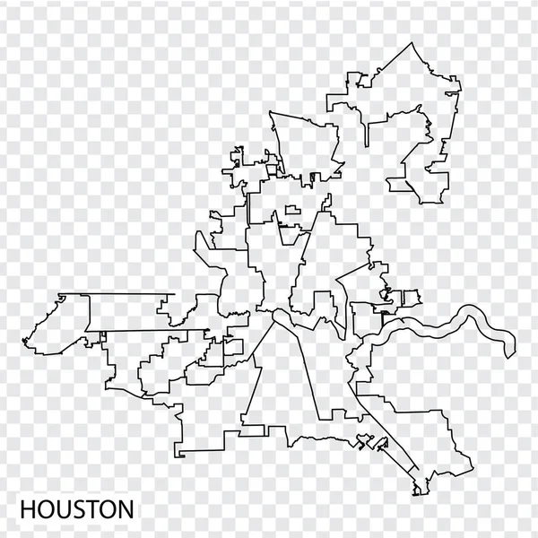 Високоякісна Карта Юстона Місто Сша Кордонами Регіонів Карта Юстона Техасу — стоковий вектор
