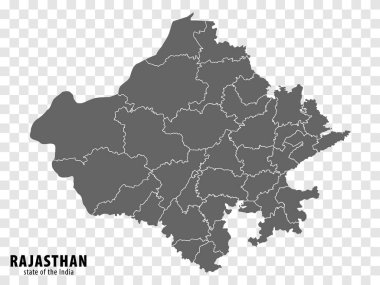 Hindistan Rajasthan 'ın boş haritası. Rajasthan 'ın internet sitesi tasarımı, logosu, uygulaması, UI için şeffaf arka planı olan yüksek kaliteli haritası var. Hindistan Cumhuriyeti. EPS10.