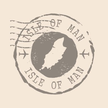 Stamp Posta Adası Man. Siluet haritası, lastik mühür. Retro Seyahat Tasarımı. Tasarımınız için Man Harita Adası grunge 'ı mühürleyin. Birleşik Krallık. EPS10