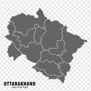 Hindistan Uttarakhand 'in boş haritası. İnternet sitesi tasarımı, logosu, uygulaması, UI 'si için şeffaf arkaplanı olan yüksek kaliteli Uttarakhand haritası. Hindistan Cumhuriyeti. EPS10.