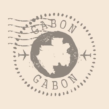 Gabon Posta Damgası. Siluet haritası, lastik mühür. Retro Seyahat Tasarımı. Gabon haritasını tasarımınız için mühürleyin. EPS10