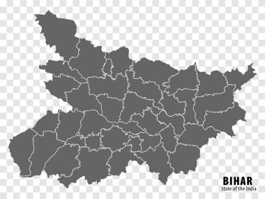 Hindistan 'ın boş haritası Bihar Eyaleti. İnternet sitenizin tasarımı, logosu, uygulaması, UI için şeffaf arkaplanı olan yüksek kalite harita Bihar. Hindistan Cumhuriyeti. EPS10.