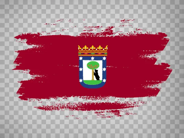 Madrid Bayrağı Fırça Darbeleri Flag Madrid Spanya Nın Şeffaf Arka — Stok Vektör