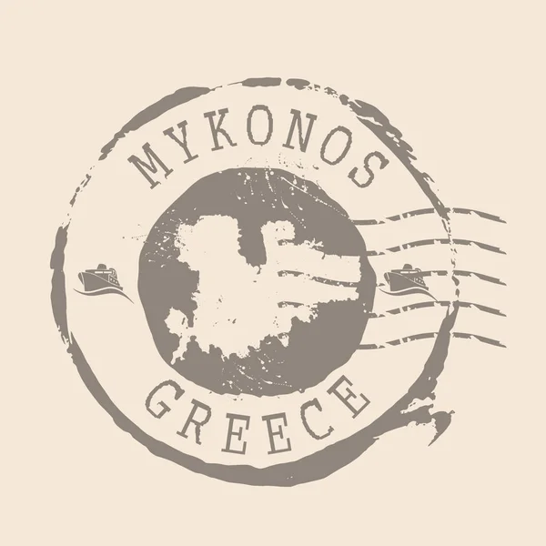 Stamp Postal Mykonos Map Silhouette Rubber Seal Design Retro Travel — Stock Vector