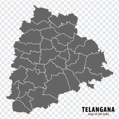Hindistan Telangana 'nın boş haritası. İnternet sitenizin tasarımı, logosu, uygulaması, UI için şeffaf arkaplanı olan yüksek kaliteli Telangana haritası. Hindistan Cumhuriyeti. EPS10.