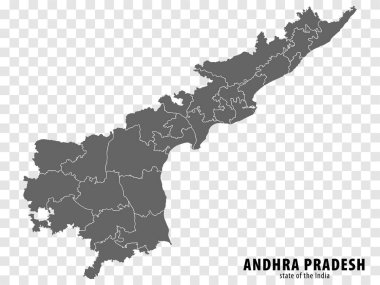 Hindistan 'ın boş haritası Andhra Pradesh. Web sitesi tasarımı, logosu, uygulaması, UI 'si için şeffaf arkaplanı olan yüksek kaliteli harita Andhra Pradesh. Hindistan Cumhuriyeti. EPS10.