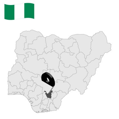 Nijerya haritasında Enugu Eyaleti 'nin yeri. 3D Enugu konum işareti. Nijerya bayrağı. İnternet sitesi tasarımı, logosu, uygulaması ve UI için Nijerya Eyaletleri ile kaliteli bir harita. Hisse senedi. EPS10.