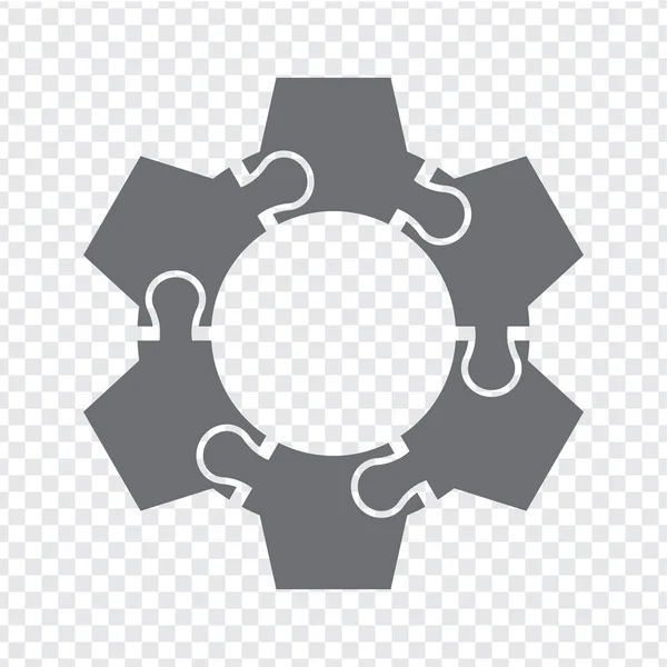 グレーのシンプルなアイコンギアパズル あなたのウェブサイトのデザイン アプリ Uiのための透明背景に6つの要素のシンプルなアイコンパズル Eps10 — ストックベクタ
