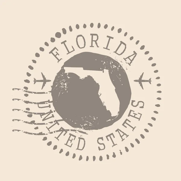 Poštovní Známka Floridy Mapa Silueta Gumové Těsnění Navrhnout Retro Travel — Stockový vektor