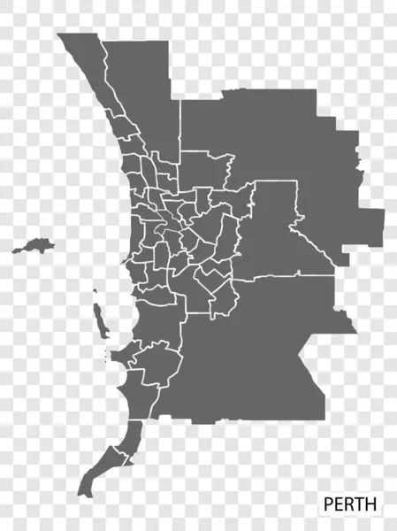 Högkvalitativ Karta Över Perth Stad Australien Med Gränserna För Regionerna — Stock vektor