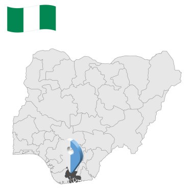 Nijerya haritasında Rivers State 'in yeri. 3D Oyo konum işareti. Nijerya bayrağı. İnternet sitesi tasarımı, logosu, uygulaması ve UI için Nijerya Eyaletleri ile kaliteli bir harita. Hisse senedi. EPS10.