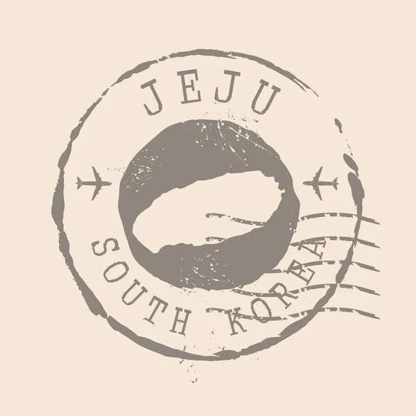 Francobollo Postale Jeju Mappa Guarnizione Gomma Silhouette Design Retro Travel — Vettoriale Stock