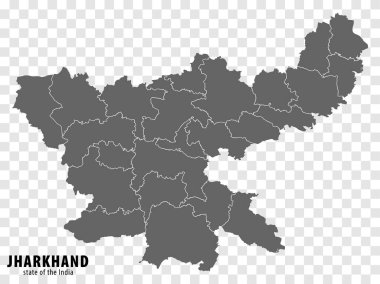 Hindistan 'ın boş haritası Jharkhand eyaleti. İnternet sitenizin tasarımı, logosu, uygulaması, UI için şeffaf arkaplanı olan yüksek kaliteli Jharkhand haritası. Hindistan Cumhuriyeti. EPS10.