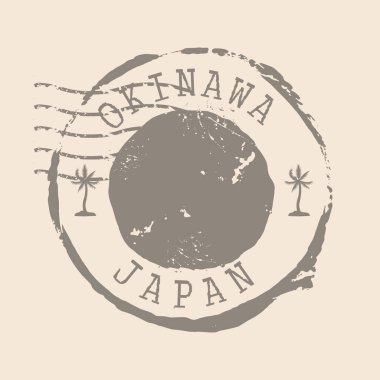 Okinawa pulu. Siluet haritası, lastik mühür. Retro Seyahat Tasarımı. Japon Haritası Okinawa 'yı tasarımınız için mühürleyin. EPS10