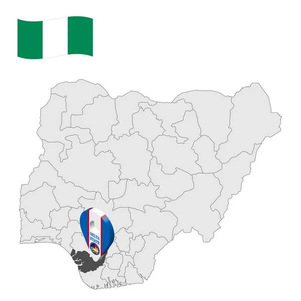 Τοποθεσία Delta State Στο Χάρτη Νιγηρία Delta Σημείο Θέση Σημαία — Διανυσματικό Αρχείο