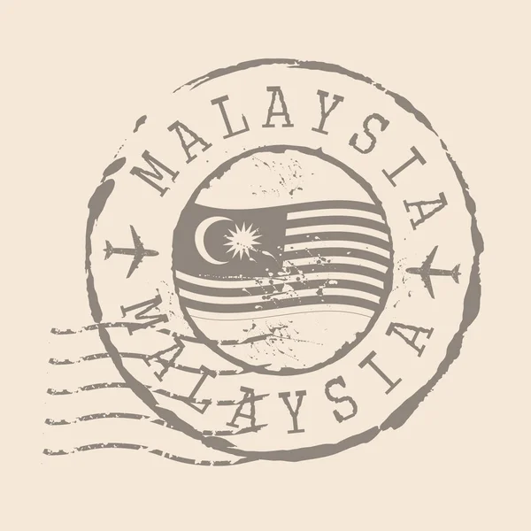 Pos Stempel Malaysia Bendera Malaysia Segel Karet Desain Retro Travel - Stok Vektor