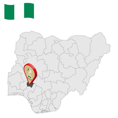 Nijerya haritasında Ekiti State 'in yeri. 3D Ekiti konum işareti. Nijerya bayrağı. İnternet sitesi tasarımı, logosu, uygulaması ve UI için Nijerya Eyaletleri ile kaliteli bir harita. Hisse senedi. EPS10.