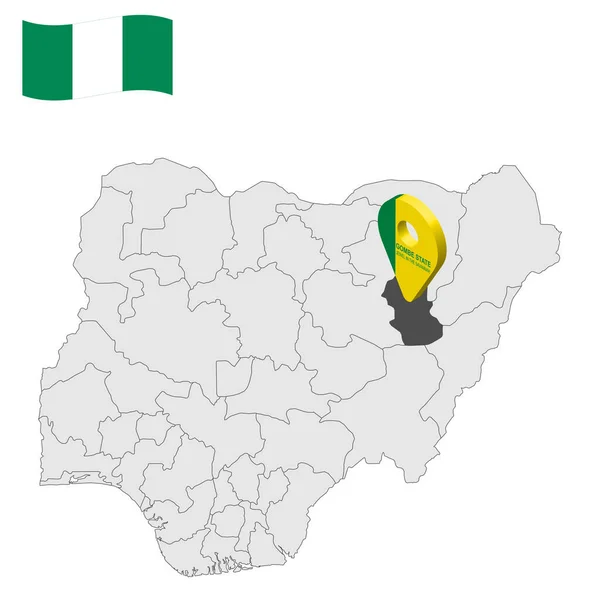 Τοποθεσία Gombe Μέλος Στο Χάρτη Νιγηρία Gombe Σημείο Θέση Σημαία — Διανυσματικό Αρχείο