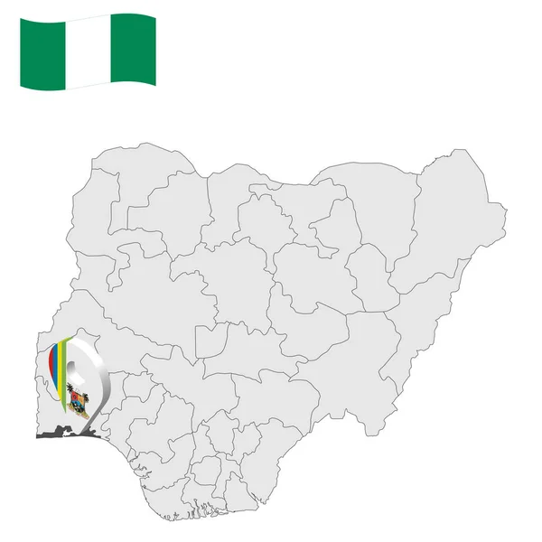 Τοποθεσία Lagos State Στο Χάρτη Νιγηρία Lagos Σημείο Θέση Σημαία — Διανυσματικό Αρχείο